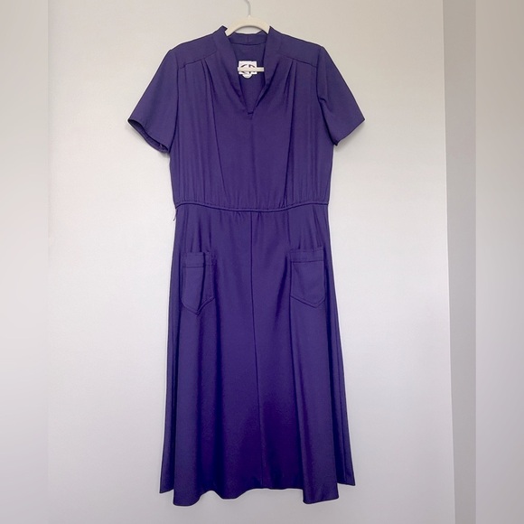 Vintage/Oldie C&R 80s Bright Purple Dress with pockets short sleeve - Size 14/L - Picture 1 of 7